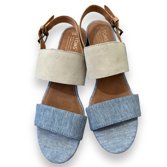 NWOT - TOMS | Poppy Chambray Block Heel Sandal | Birch & Blue | Size 9 - Picture 2 of 14